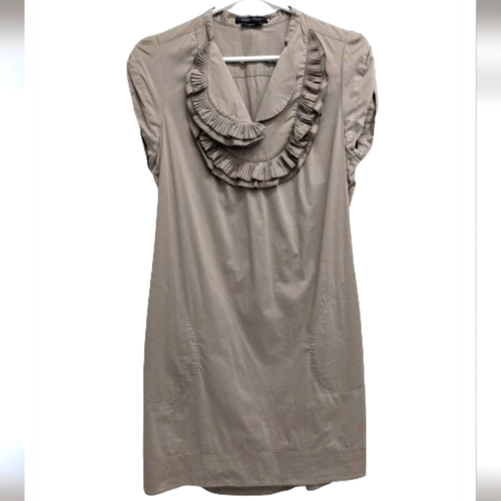 BCBGMAXAZRIA ruffle tan dress